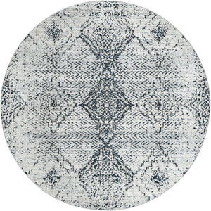 Black and White 8' x 8' Kamala Washable Round Rug