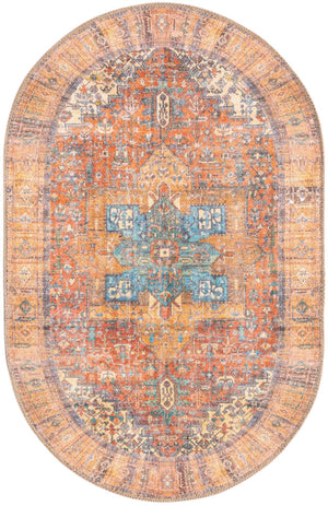 Washable Rust Red 2' x 3' 1 Timeless Oval Area Rug Easy to Clean Stain Resistant & Durable Traditional Classic Vintage Design Carpet for Sale at Rug Engine