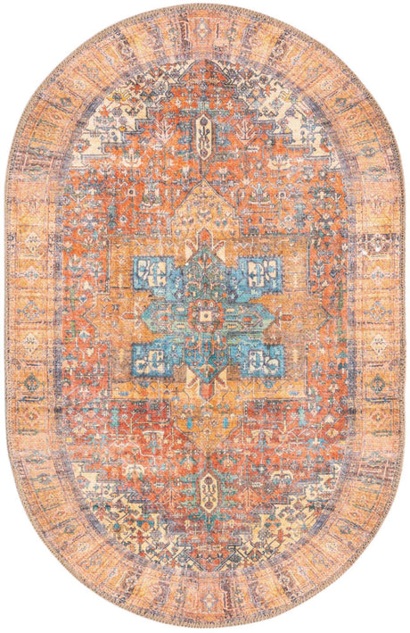 Washable Rust Red 2' x 3' 1 Timeless Oval Area Rug Easy to Clean Stain Resistant & Durable Traditional Classic Vintage Design Carpet for Sale at Rug Engine