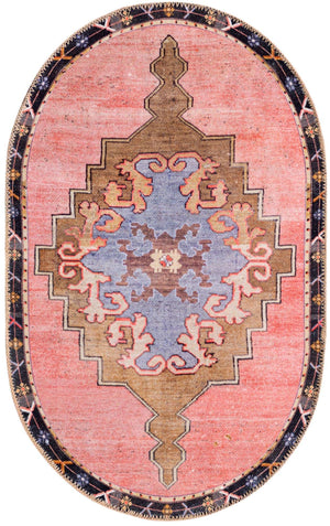 Washable Pink 2' x 3' 1 Timeless Oval Area Rug Easy to Clean Stain Resistant & Durable Traditional Classic Vintage Design Carpet for Sale at Rug Engine
