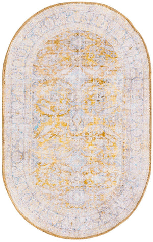 Washable Yellow 2' x 3' 1 Timeless Oval Area Rug Easy to Clean Stain Resistant & Durable Traditional Classic Vintage Design Carpet for Sale at Rug Engine