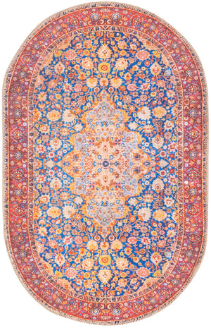 Washable Navy Blue 2' x 3' 1 Timeless Oval Area Rug Easy to Clean Stain Resistant & Durable Traditional Classic Vintage Design Carpet for Sale at Rug Engine