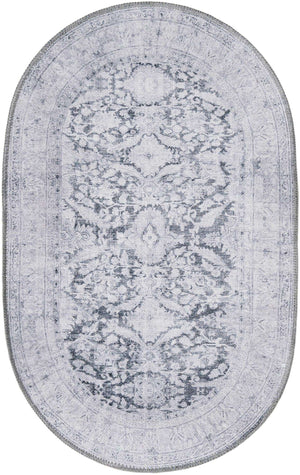Washable Charcoal 2' x 3' 1 Timeless Oval Area Rug Easy to Clean Stain Resistant & Durable Traditional Classic Vintage Design Carpet for Sale at Rug Engine