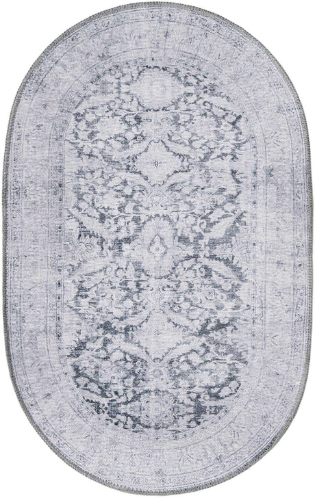 Washable Charcoal 2' x 3' 1 Timeless Oval Area Rug Easy to Clean Stain Resistant & Durable Traditional Classic Vintage Design Carpet for Sale at Rug Engine