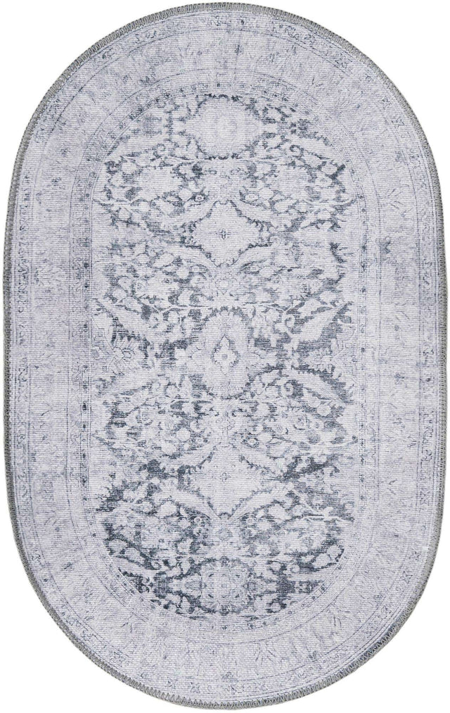 Washable Charcoal 2' x 3' 1 Timeless Oval Area Rug Easy to Clean Stain Resistant & Durable Traditional Classic Vintage Design Carpet for Sale at Rug Engine