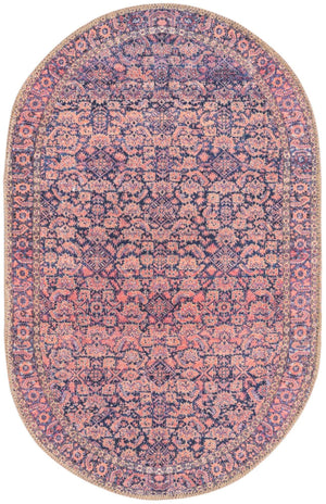 Washable Navy Blue 2' x 3' 1 Timeless Oval Area Rug Easy to Clean Stain Resistant & Durable Traditional Classic Vintage Design Carpet for Sale at Rug Engine