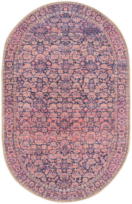 Washable Navy Blue 2' x 3' 1 Timeless Oval Area Rug Easy to Clean Stain Resistant & Durable Traditional Classic Vintage Design Carpet for Sale at Rug Engine