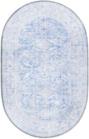 Washable Blue 2' x 3' 1 Timeless Oval Area Rug Easy to Clean Stain Resistant & Durable Traditional Classic Vintage Design Carpet for Sale at Rug Engine