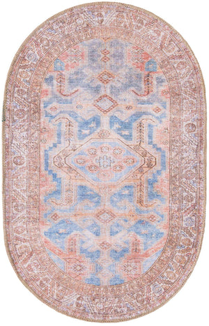 Washable Blue 2' x 3' 1 Timeless Oval Area Rug Easy to Clean Stain Resistant & Durable Traditional Classic Vintage Design Carpet for Sale at Rug Engine