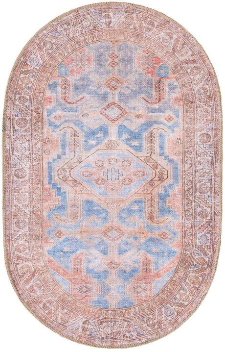 Washable Blue 2' x 3' 1 Timeless Oval Area Rug Easy to Clean Stain Resistant & Durable Traditional Classic Vintage Design Carpet for Sale at Rug Engine