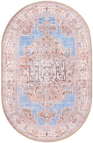 Washable Blue 2' x 3' 1 Timeless Oval Area Rug Easy to Clean Stain Resistant & Durable Traditional Classic Vintage Design Carpet for Sale at Rug Engine