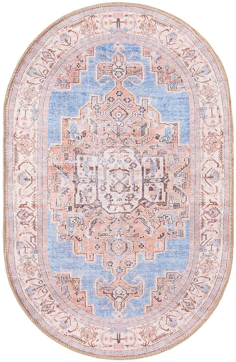Washable Blue 2' x 3' 1 Timeless Oval Area Rug Easy to Clean Stain Resistant & Durable Traditional Classic Vintage Design Carpet for Sale at Rug Engine