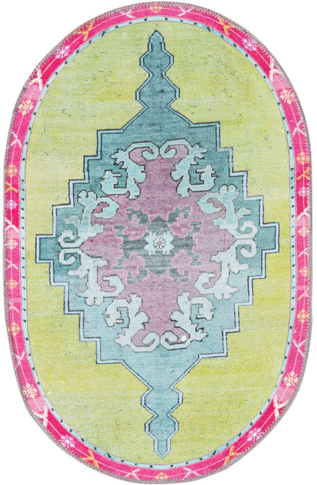 Washable Green 2' x 3' 1 Timeless Oval Area Rug Easy to Clean Stain Resistant & Durable Traditional Classic Vintage Design Carpet for Sale at Rug Engine
