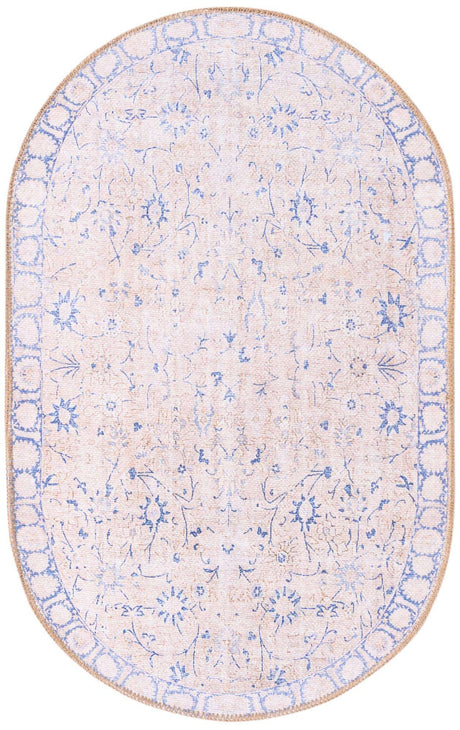 Washable Beige 2' x 3' 1 Timeless Oval Area Rug Easy to Clean Stain Resistant & Durable Traditional Classic Vintage Design Carpet for Sale at Rug Engine