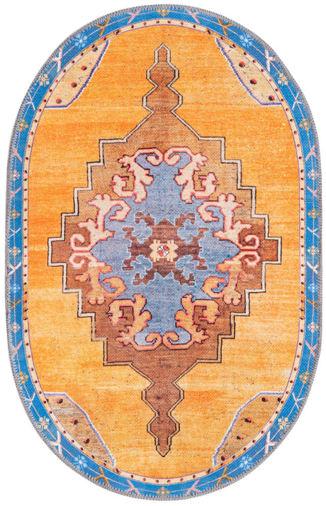 Washable Orange 2' x 3' 1 Timeless Oval Area Rug Easy to Clean Stain Resistant & Durable Traditional Classic Vintage Design Carpet for Sale at Rug Engine