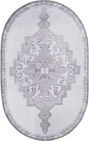 Washable white Gray 2' x 3' 1 Timeless Oval Area Rug Easy to Clean Stain Resistant & Durable Traditional Classic Vintage Design Carpet for Sale at Rug Engine