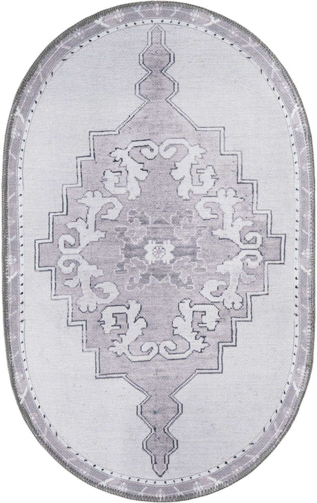 Washable white Gray 2' x 3' 1 Timeless Oval Area Rug Easy to Clean Stain Resistant & Durable Traditional Classic Vintage Design Carpet for Sale at Rug Engine