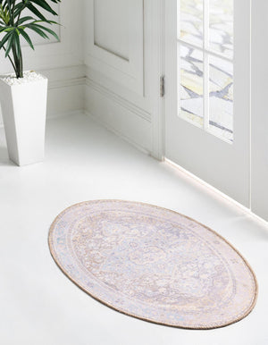 Washable Cream 2' x 3' 1 Timeless Oval Area Rug Easy to Clean Stain Resistant & Durable Traditional Classic Vintage Design Carpet for Sale at Rug Engine