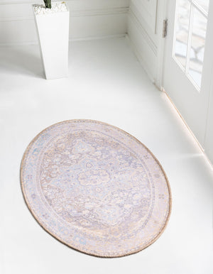 Washable Cream 2' x 3' 1 Timeless Oval Area Rug Easy to Clean Stain Resistant & Durable Traditional Classic Vintage Design Carpet for Sale at Rug Engine