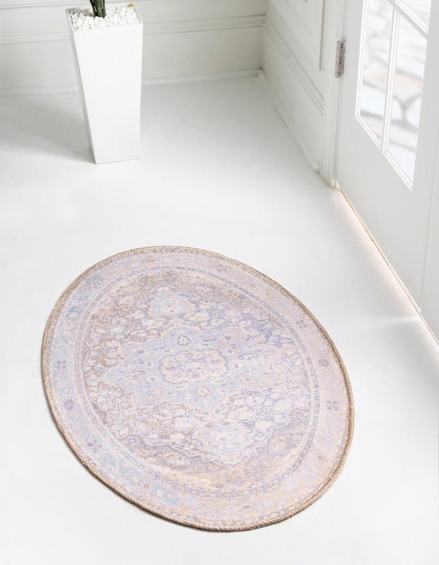 Washable Cream 2' x 3' 1 Timeless Oval Area Rug Easy to Clean Stain Resistant & Durable Traditional Classic Vintage Design Carpet for Sale at Rug Engine