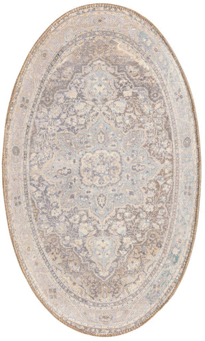 Washable Cream 2' x 3' 1 Timeless Oval Area Rug Easy to Clean Stain Resistant & Durable Traditional Classic Vintage Design Carpet for Sale at Rug Engine