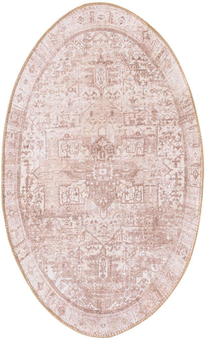 Washable Beige 2' x 3' 1 Timeless Oval Area Rug Easy to Clean Stain Resistant & Durable Traditional Classic Vintage Design Carpet for Sale at Rug Engine