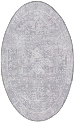 Washable Gray 2' x 3' 1 Timeless Oval Area Rug Easy to Clean Stain Resistant & Durable Traditional Classic Vintage Design Carpet for Sale at Rug Engine