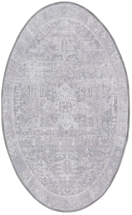 Washable Gray 2' x 3' 1 Timeless Oval Area Rug Easy to Clean Stain Resistant & Durable Traditional Classic Vintage Design Carpet for Sale at Rug Engine