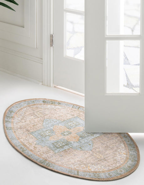 Washable Light Brown 2' x 3' 1 Timeless Oval Area Rug Easy to Clean Stain Resistant & Durable Traditional Classic Vintage Design Carpet for Sale at Rug Engine