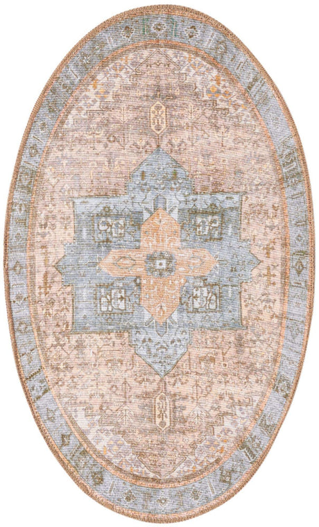 Washable Light Brown 2' x 3' 1 Timeless Oval Area Rug Easy to Clean Stain Resistant & Durable Traditional Classic Vintage Design Carpet for Sale at Rug Engine