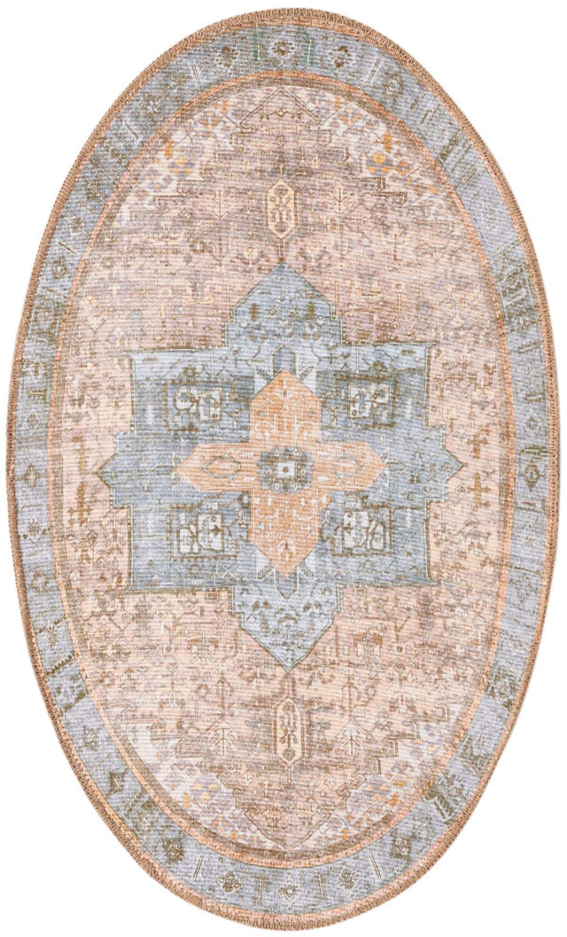Washable Light Brown 2' x 3' 1 Timeless Oval Area Rug Easy to Clean Stain Resistant & Durable Traditional Classic Vintage Design Carpet for Sale at Rug Engine