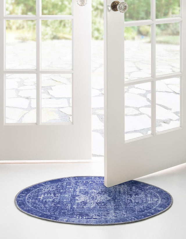 Washable Navy Blue 2' x 3' 1 Timeless Oval Area Rug Easy to Clean Stain Resistant & Durable Traditional Classic Vintage Design Carpet for Sale at Rug Engine