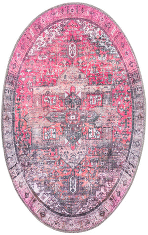 Washable Pink 2' x 3' 1 Timeless Oval Area Rug Easy to Clean Stain Resistant & Durable Traditional Classic Vintage Design Carpet for Sale at Rug Engine