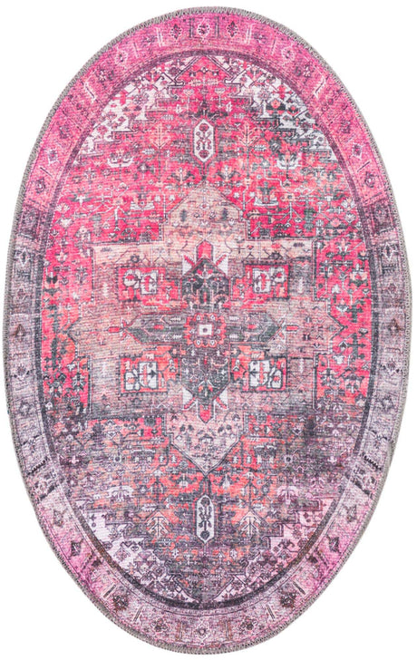 Washable Pink 2' x 3' 1 Timeless Oval Area Rug Easy to Clean Stain Resistant & Durable Traditional Classic Vintage Design Carpet for Sale at Rug Engine