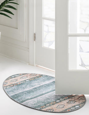 Washable Green 2' x 3' 1 Timeless Oval Area Rug Easy to Clean Stain Resistant & Durable Traditional Classic Vintage Design Carpet for Sale at Rug Engine