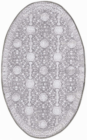 Washable Gray 2' x 3' 1 Timeless Oval Area Rug Easy to Clean Stain Resistant & Durable Traditional Classic Vintage Design Carpet for Sale at Rug Engine