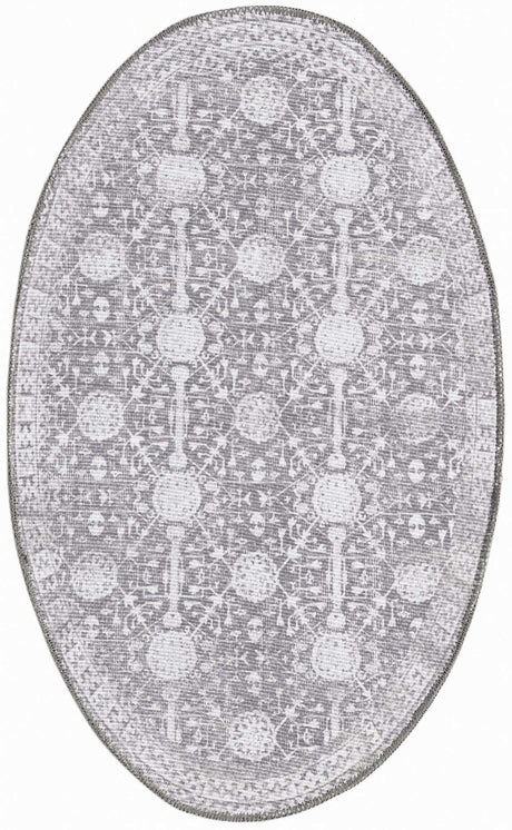 Washable Gray 2' x 3' 1 Timeless Oval Area Rug Easy to Clean Stain Resistant & Durable Traditional Classic Vintage Design Carpet for Sale at Rug Engine