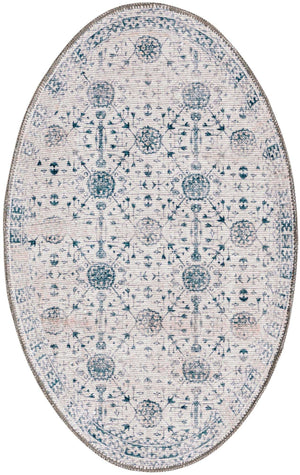 Washable Ivory 2' x 3' 1 Timeless Oval Area Rug Easy to Clean Stain Resistant & Durable Traditional Classic Vintage Design Carpet for Sale at Rug Engine