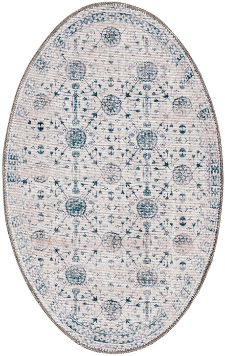 Washable Ivory 2' x 3' 1 Timeless Oval Area Rug Easy to Clean Stain Resistant & Durable Traditional Classic Vintage Design Carpet for Sale at Rug Engine
