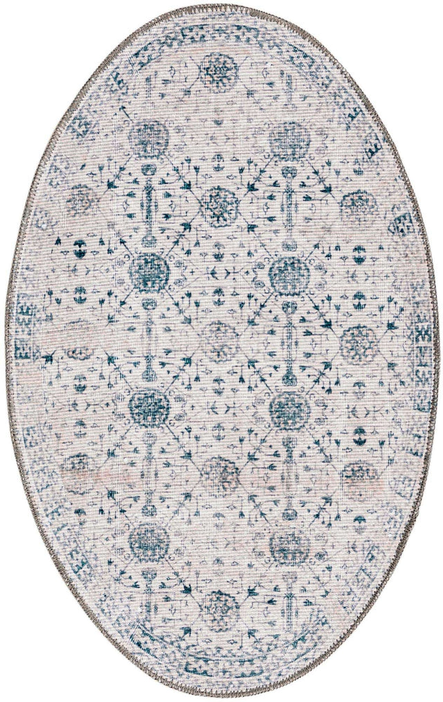 Washable Ivory 2' x 3' 1 Timeless Oval Area Rug Easy to Clean Stain Resistant & Durable Traditional Classic Vintage Design Carpet for Sale at Rug Engine