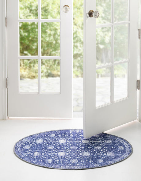 Washable Navy Blue 2' x 3' 1 Timeless Oval Area Rug Easy to Clean Stain Resistant & Durable Traditional Classic Vintage Design Carpet for Sale at Rug Engine