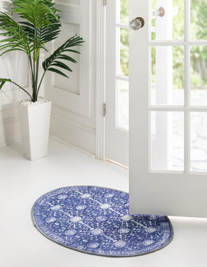 Washable Navy Blue 2' x 3' 1 Timeless Oval Area Rug Easy to Clean Stain Resistant & Durable Traditional Classic Vintage Design Carpet for Sale at Rug Engine