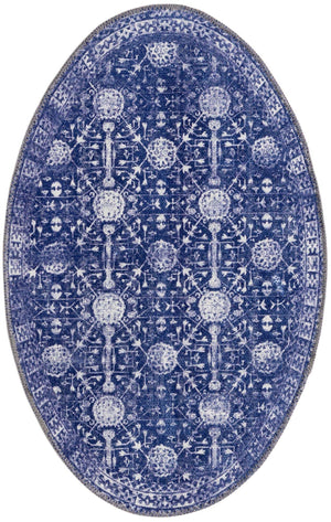 Washable Navy Blue 2' x 3' 1 Timeless Oval Area Rug Easy to Clean Stain Resistant & Durable Traditional Classic Vintage Design Carpet for Sale at Rug Engine