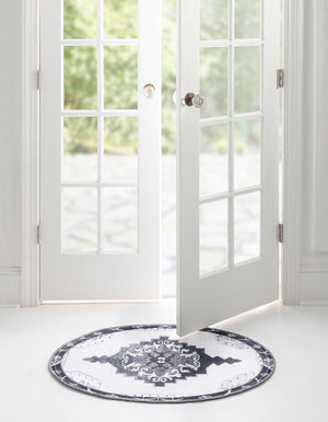 Washable Black and White 2' x 3' 1 Timeless Oval Area Rug Easy to Clean Stain Resistant & Durable Traditional Classic Vintage Design Carpet for Sale at Rug Engine