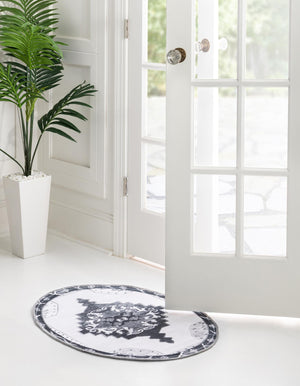 Washable Black and White 2' x 3' 1 Timeless Oval Area Rug Easy to Clean Stain Resistant & Durable Traditional Classic Vintage Design Carpet for Sale at Rug Engine