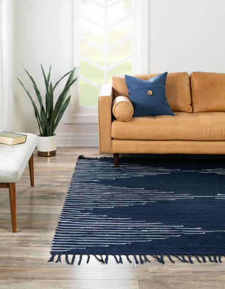 Navy Blue 7' 1 x 7' 1 Chindi Cotton Square Rug