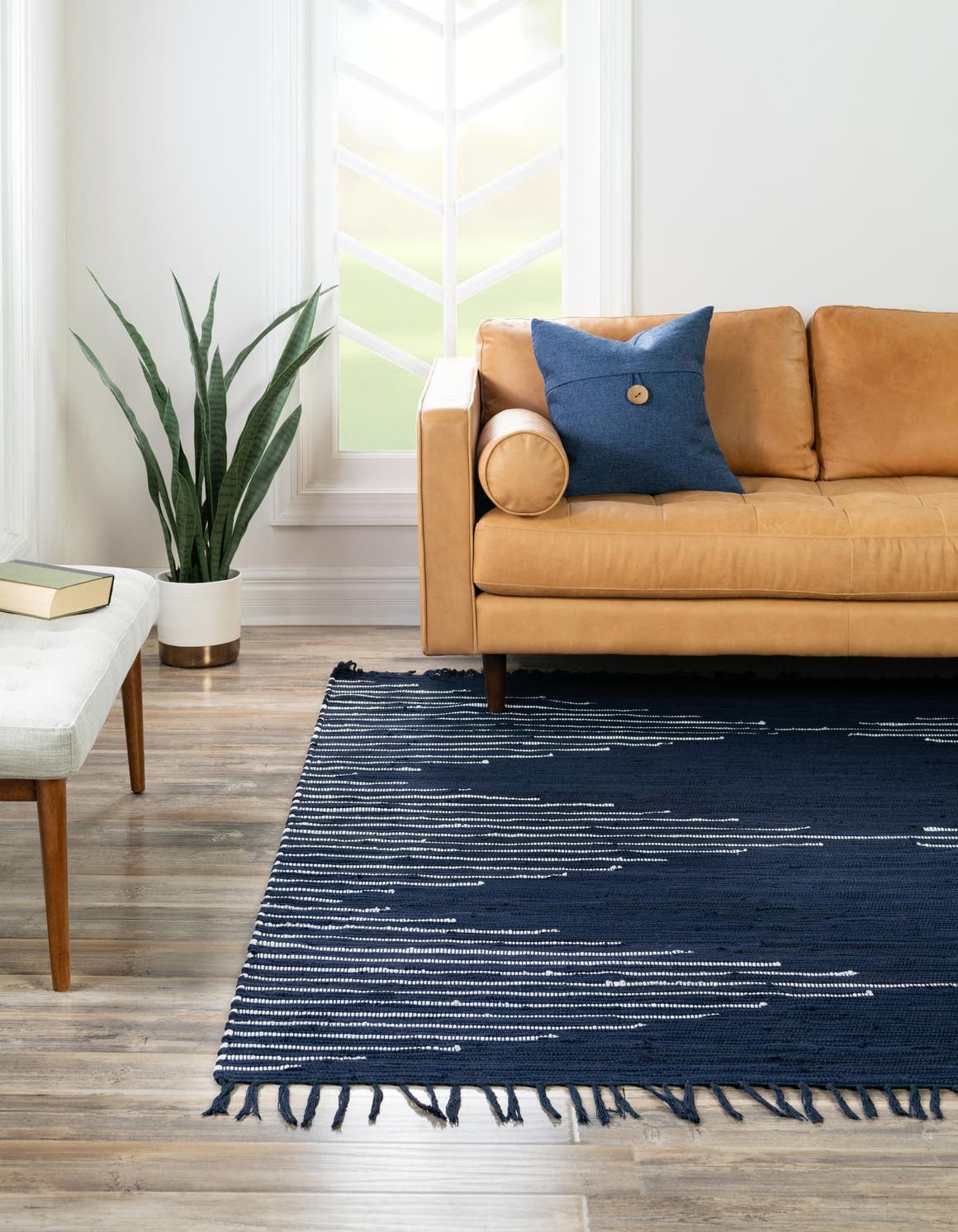 Navy Blue 10' x 10' Chindi Cotton Square Area Rug Interior Design Home Decor Carpet Mat for Sale at Rug Engine