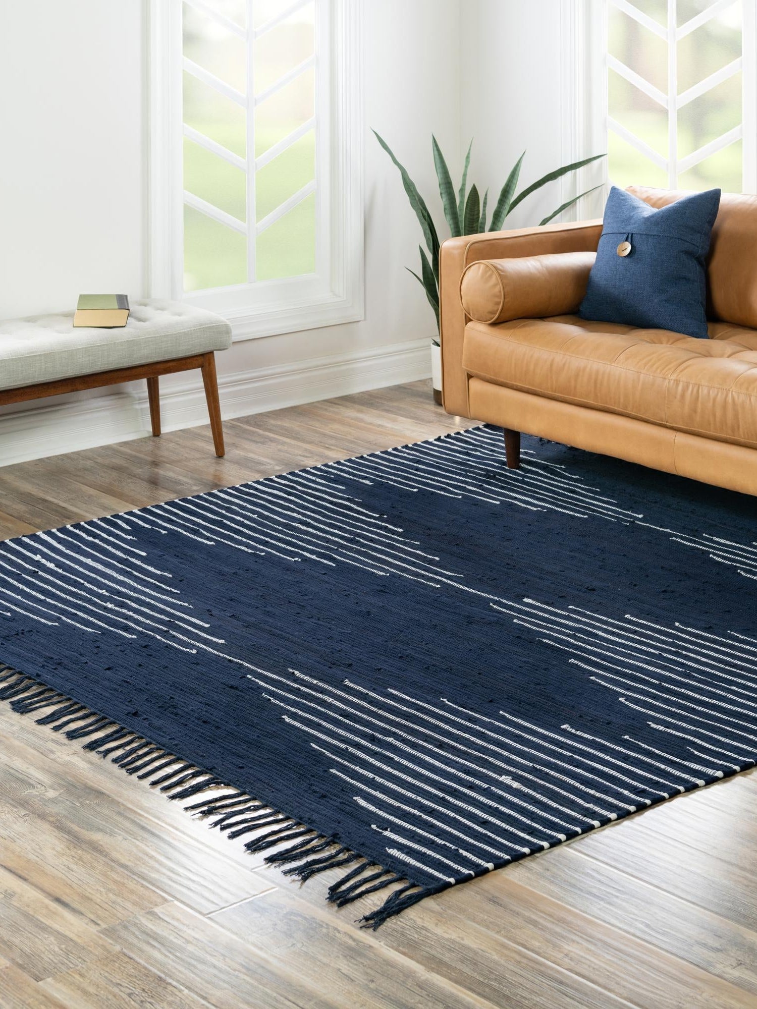 Navy Blue 7' 1 x 7' 1 Chindi Cotton Square Area Rug Interior Design Home Decor Carpet Mat for Sale at Rug Engine
