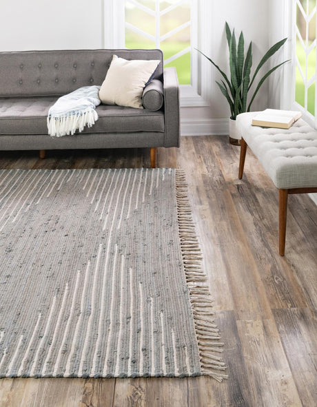 Light Gray 7' 1 x 7' 1 Chindi Cotton Square Rug
