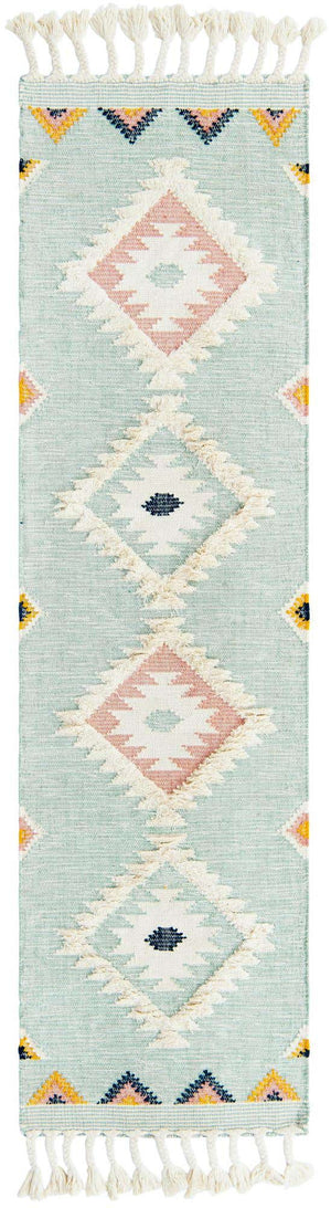 Light Aqua 2' 7 x 10' Mesa Runner Area Rug 100% Wool Geometric All Natural Carpet for Living, Dining, Office, Bedrooms, Dorms, Kitchens for Sale at Rug Engine